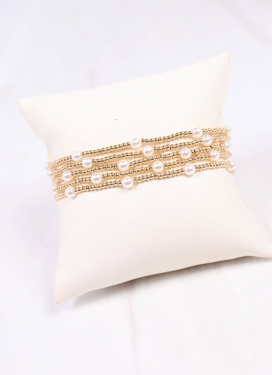 Gold & Pearl Stretch Bracelet Set