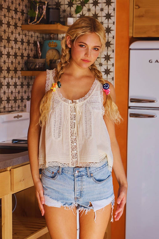 Sweet Tie Front Lace Tank