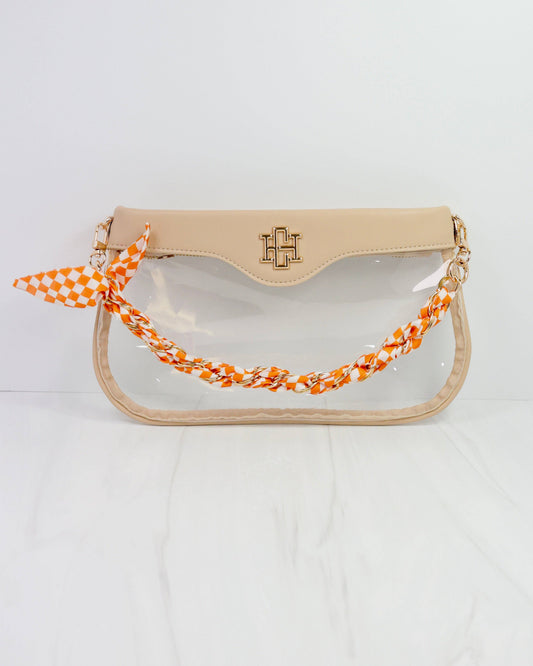 Orange & White Checkered Scarf Purse Chain