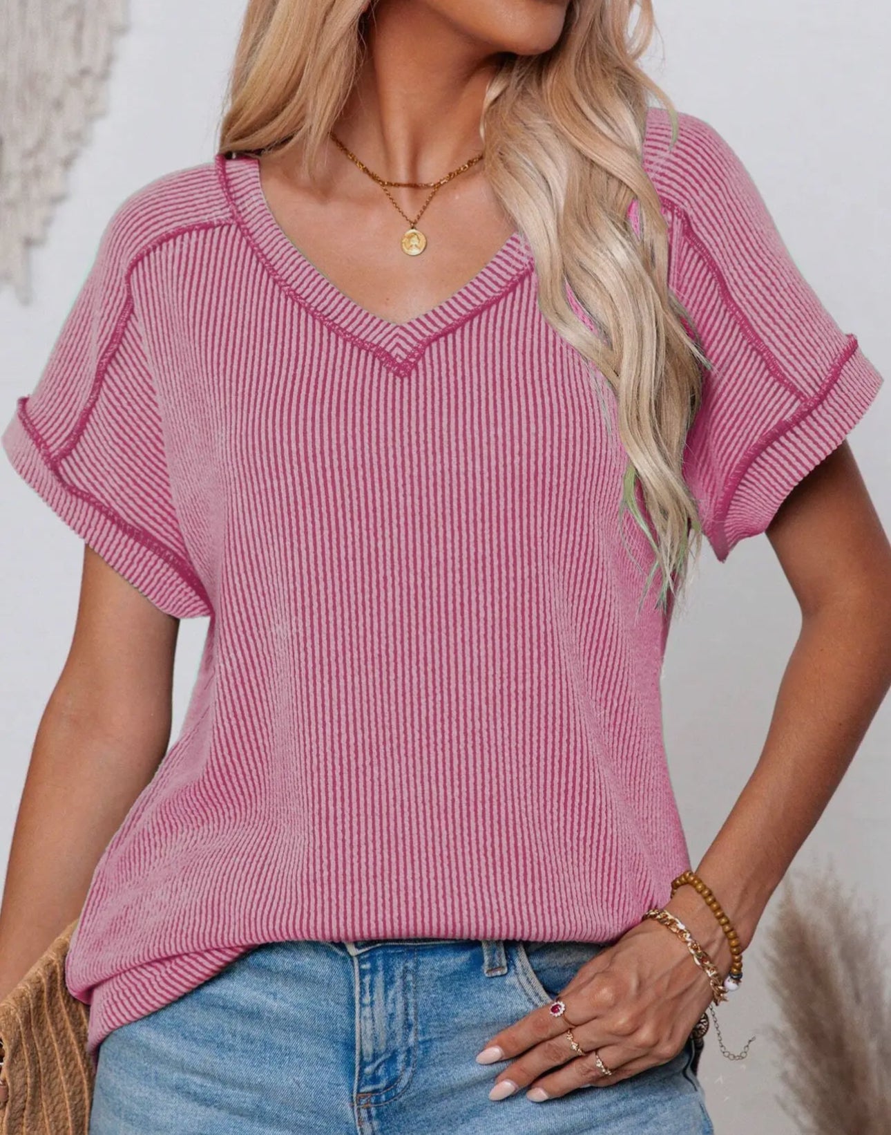 Pink Ribbed Tee