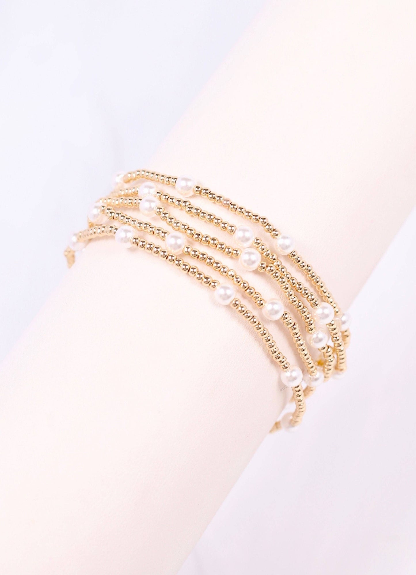 Gold & Pearl Stretch Bracelet Set