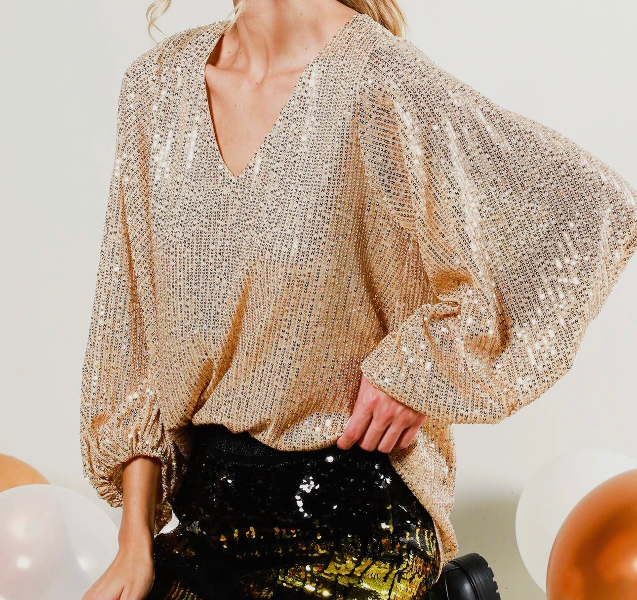V-neck Sequin Blouse