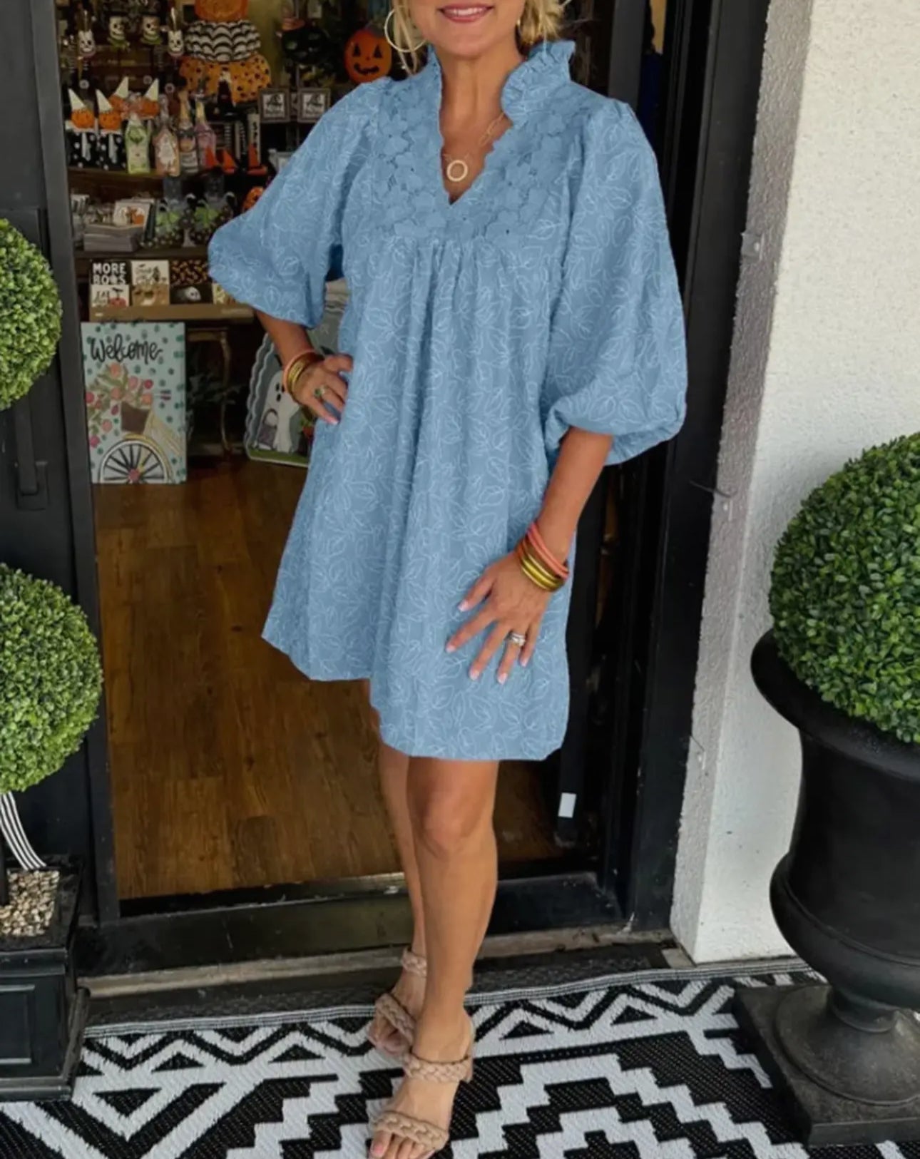 Textured Puff Sleeve Dress
