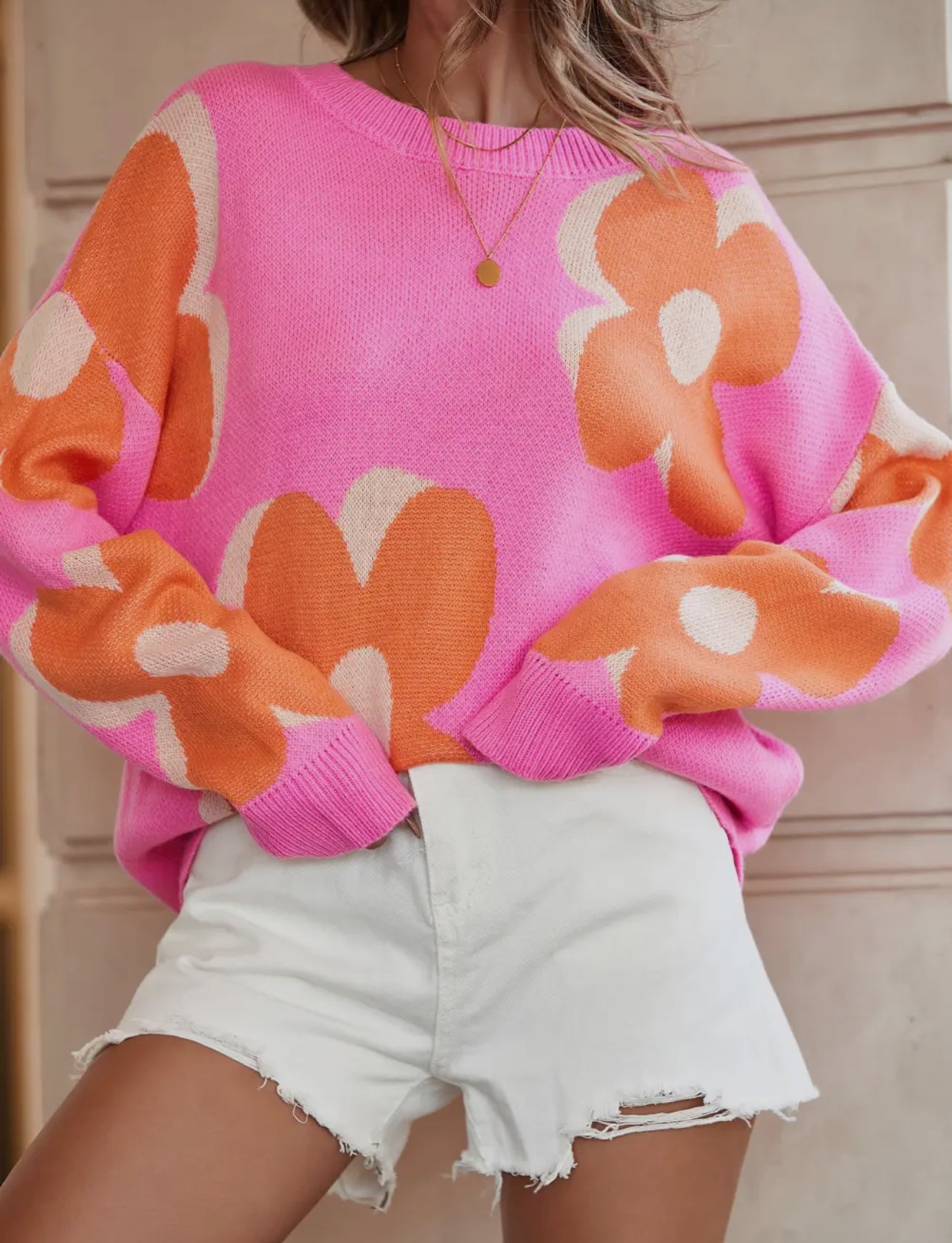 Pink Floral Sweater