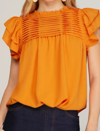Orange Ruffle Sleeve Blouse