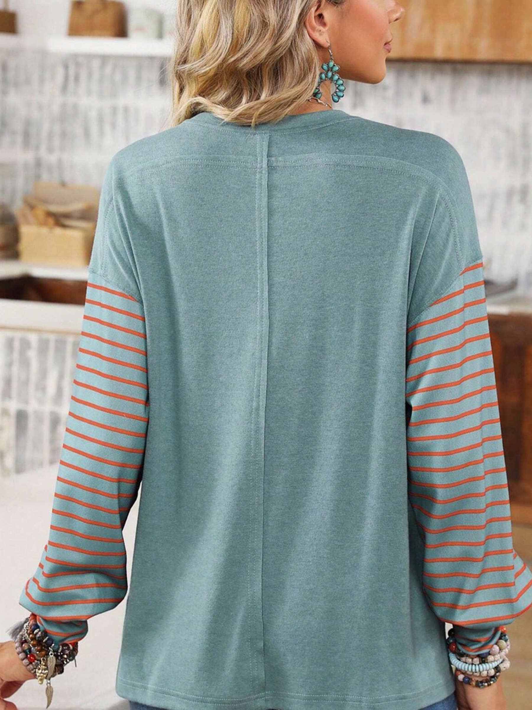 Blue & Orange Round Neck Long Sleeve