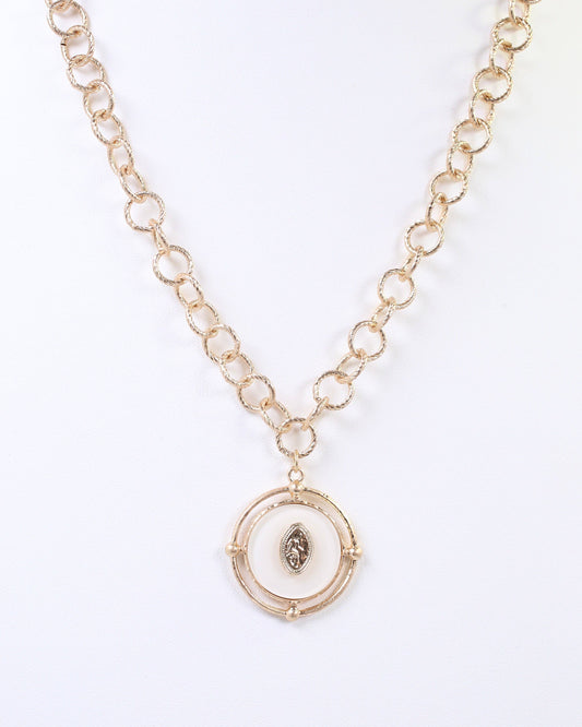 White & Gold Circle Pendant Necklace