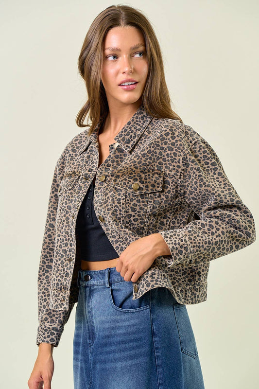 Leopard Print Denim Trucker Jacket