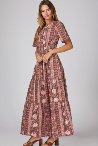 Merlot Floral Tiered Maxi Dress