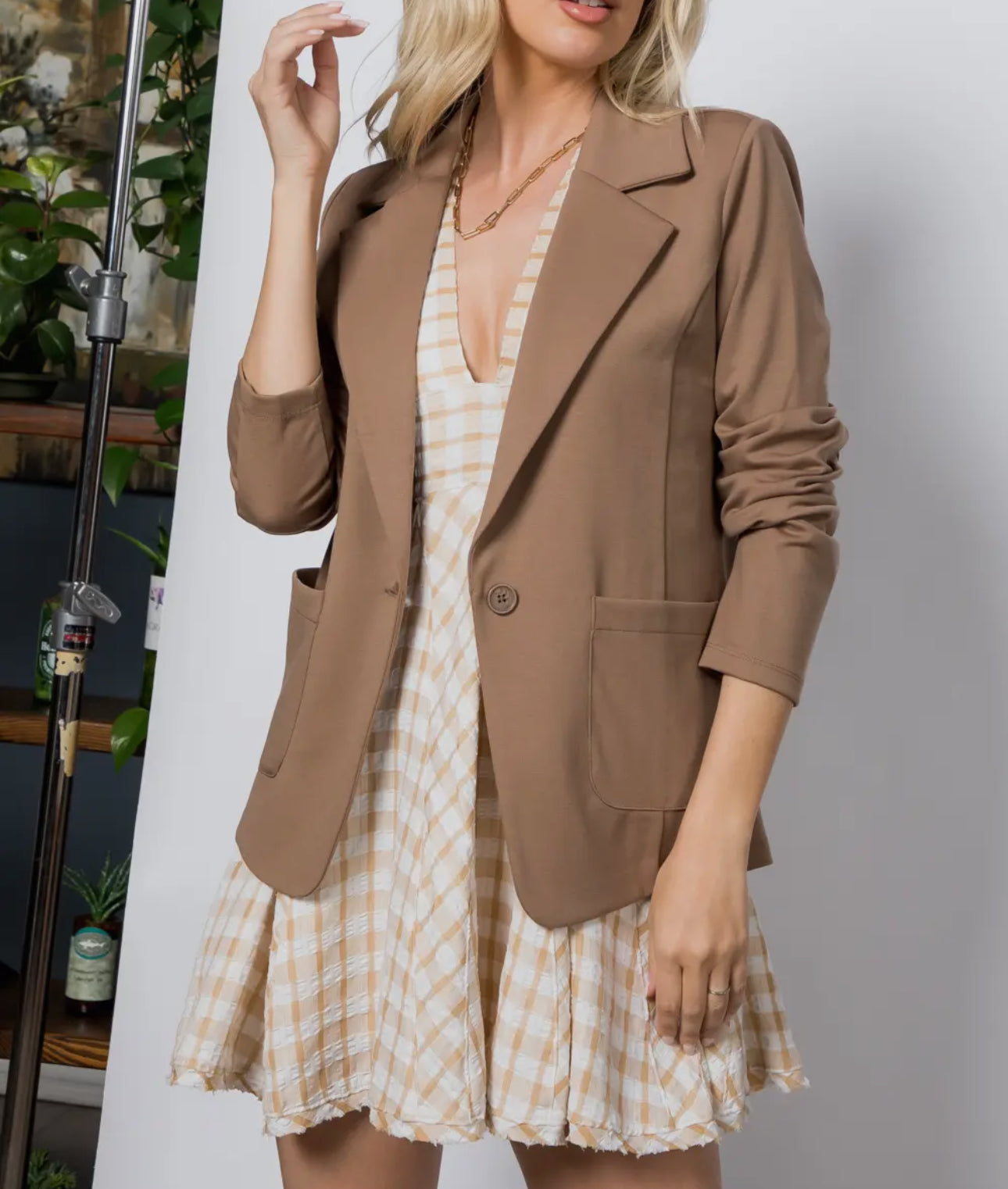 Tan Single-Button Blazer
