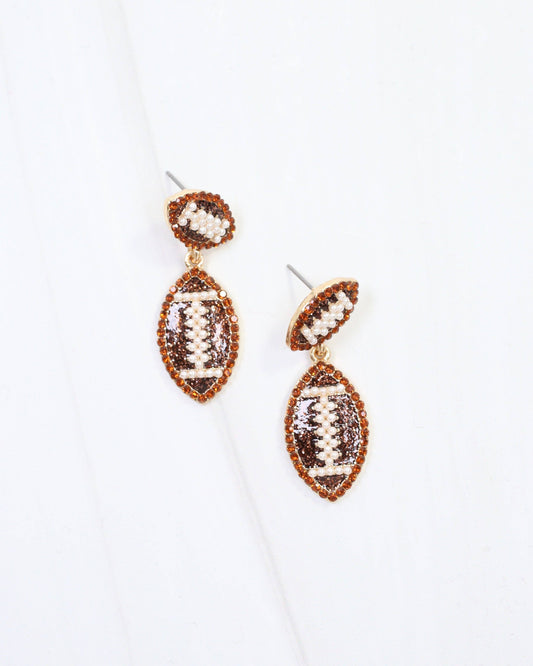 Beaded Football Dangle Earrings