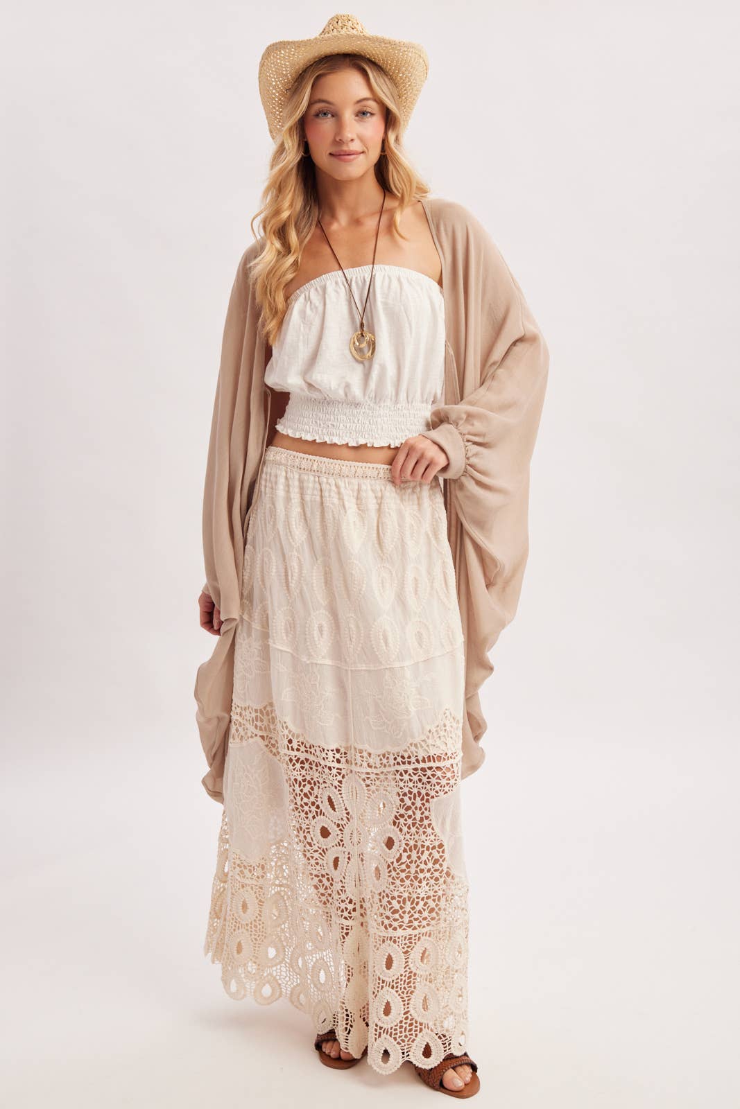 Natural Boho Crochet Lace Maxi Skirt