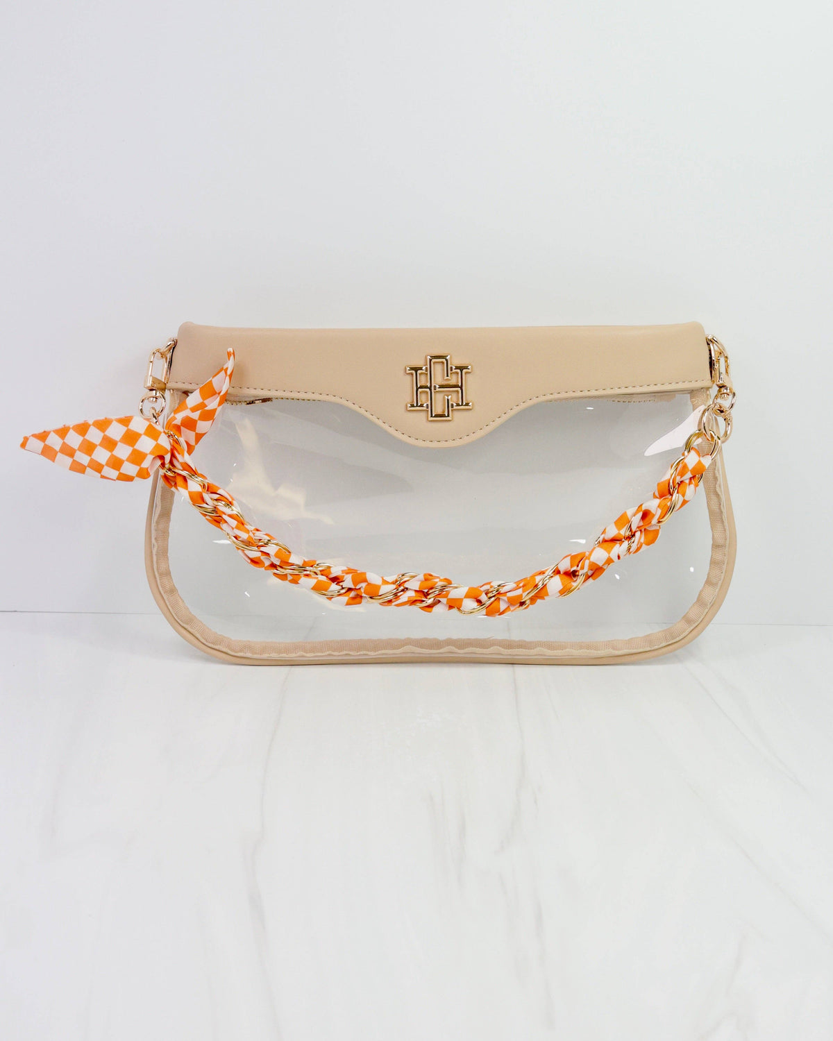 Orange & White Checkered Scarf Purse Chain