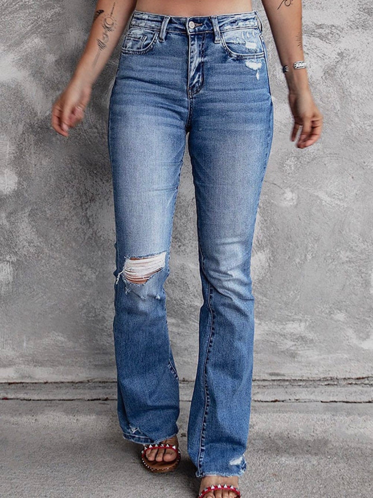 Raw Hem Distressed Flare Jean