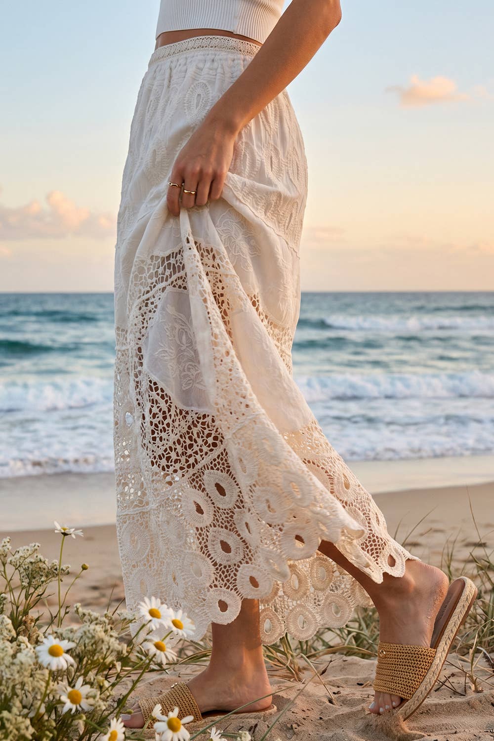 Natural Boho Crochet Lace Maxi Skirt