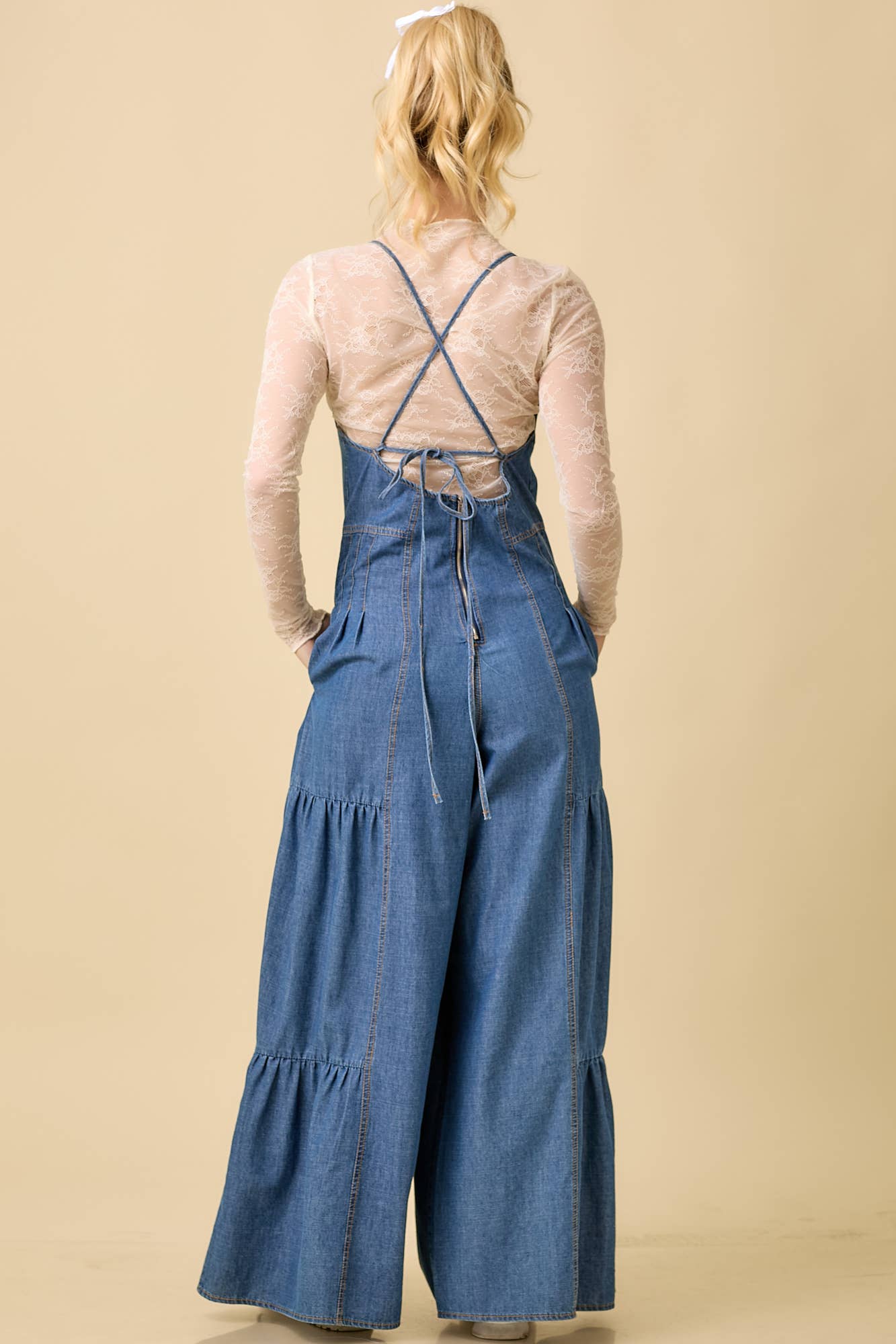 Denim Sleeveless Jumpsuit With Wide Leg