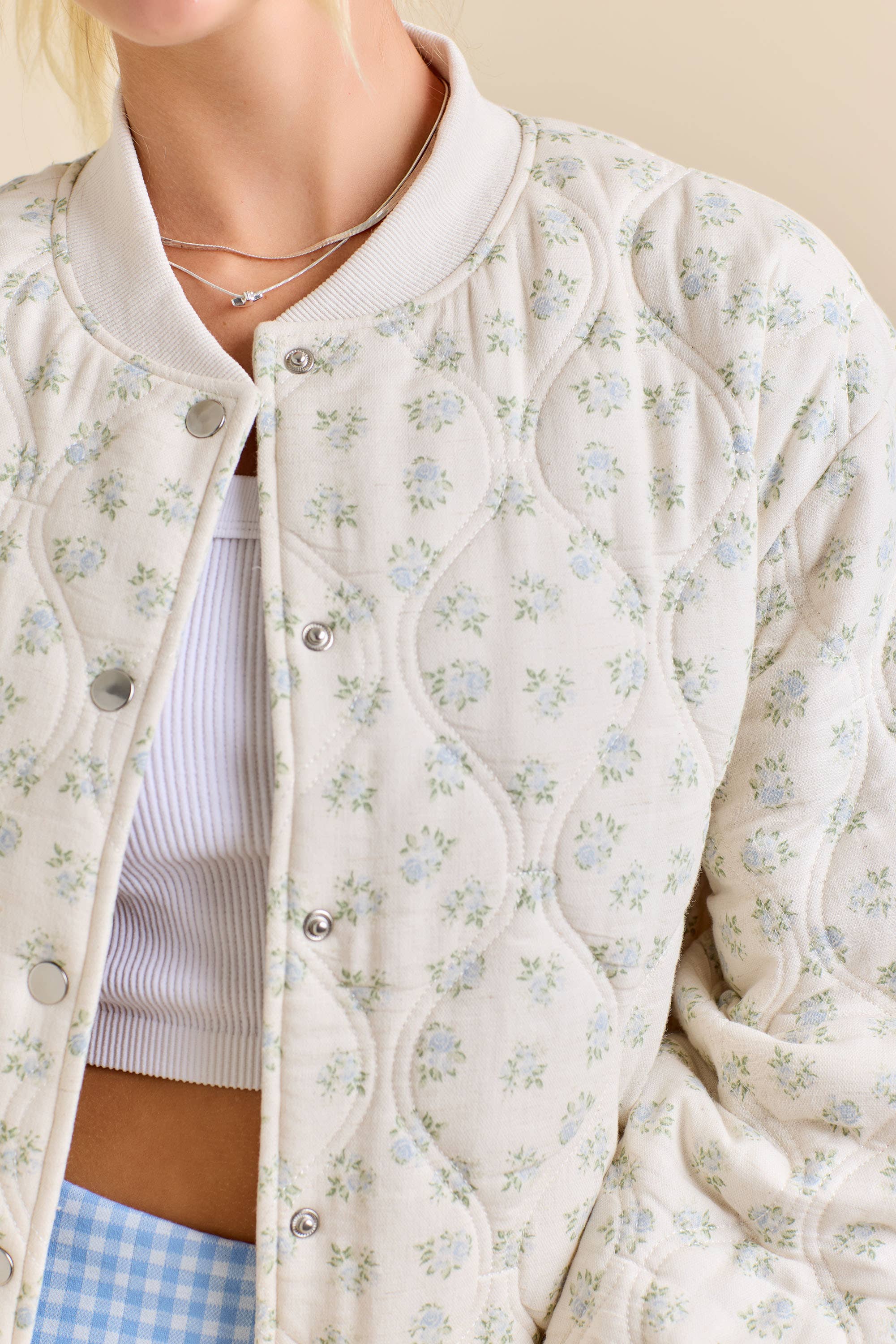 Oversized Quilted Floral Print Bomber Jacket