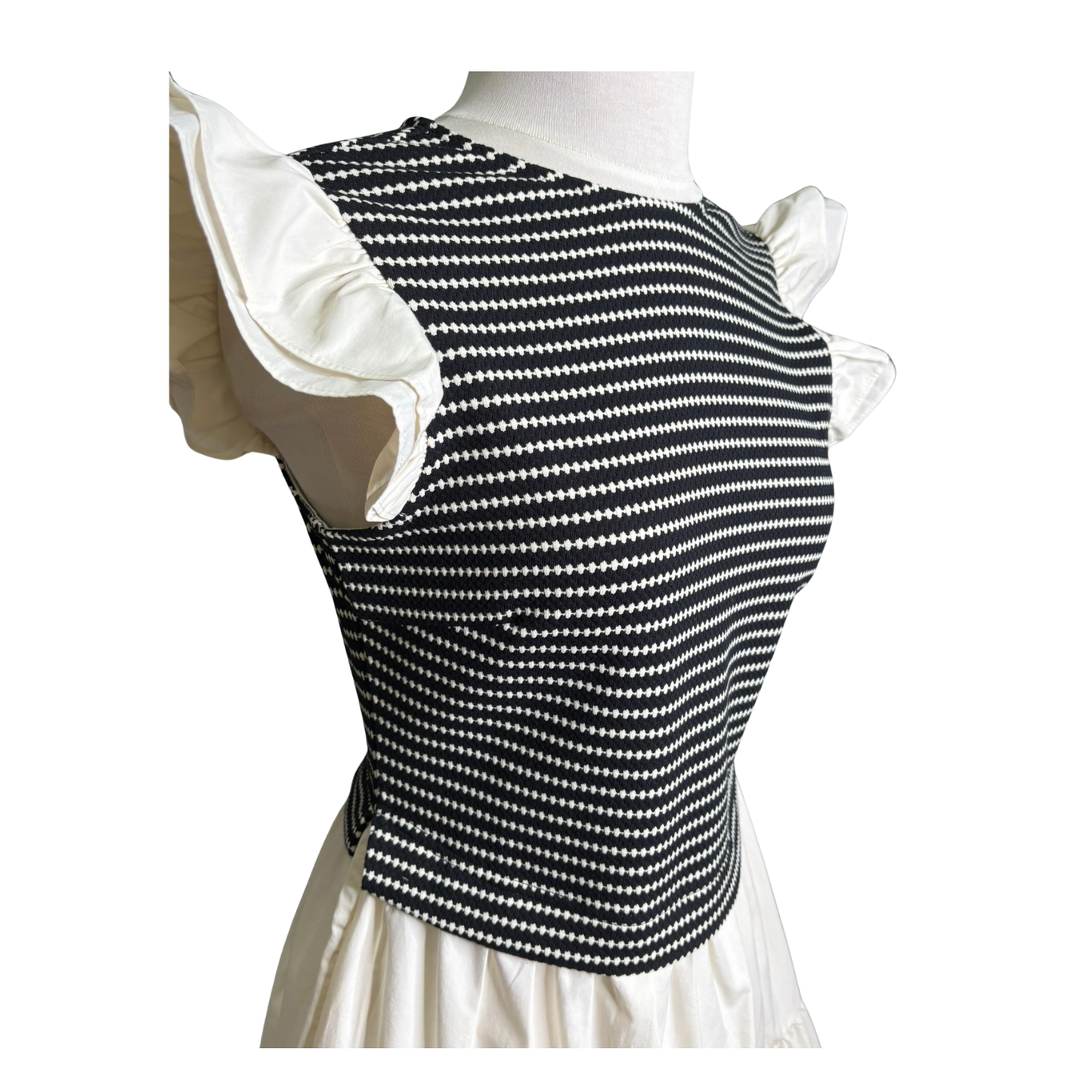 Black Textured Stripe Poplin Dress