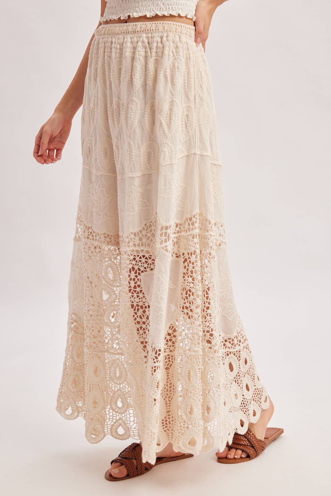 Natural Boho Crochet Lace Maxi Skirt