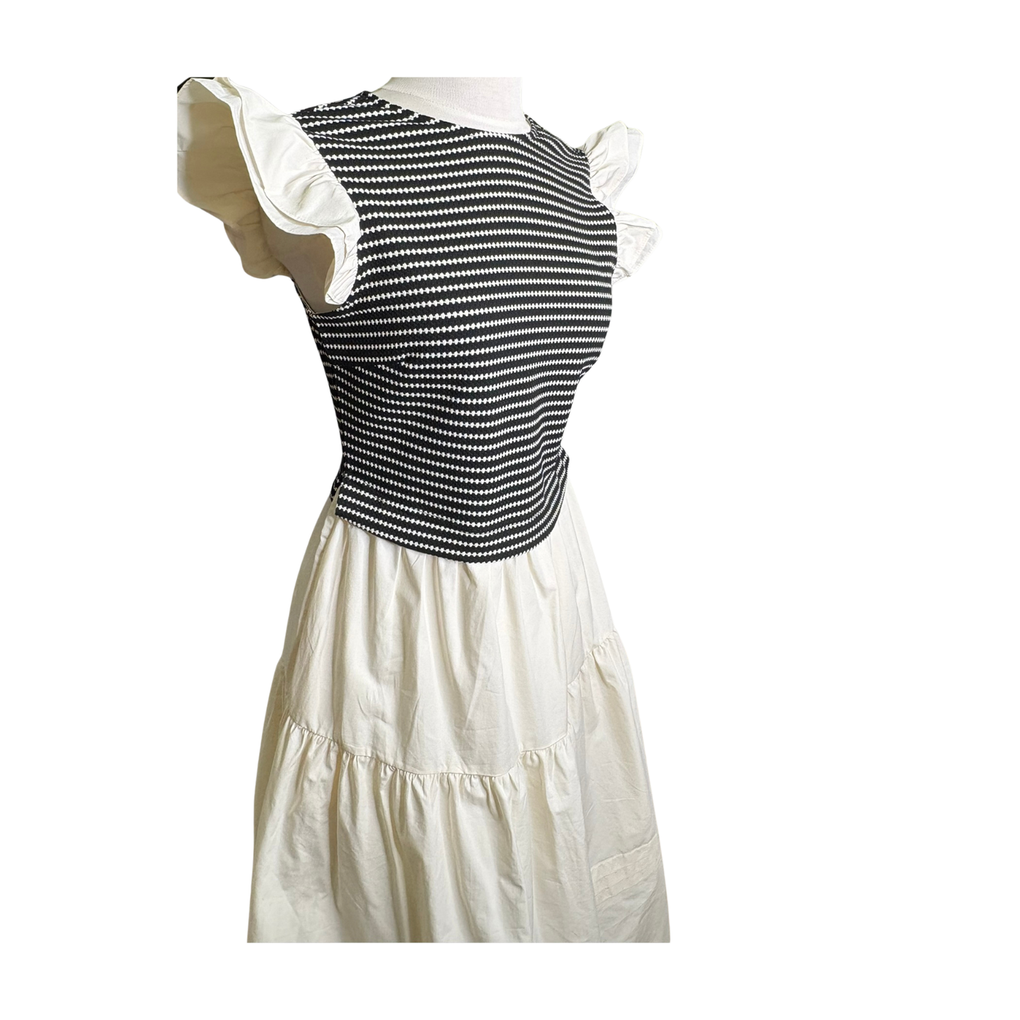 Black Textured Stripe Poplin Dress