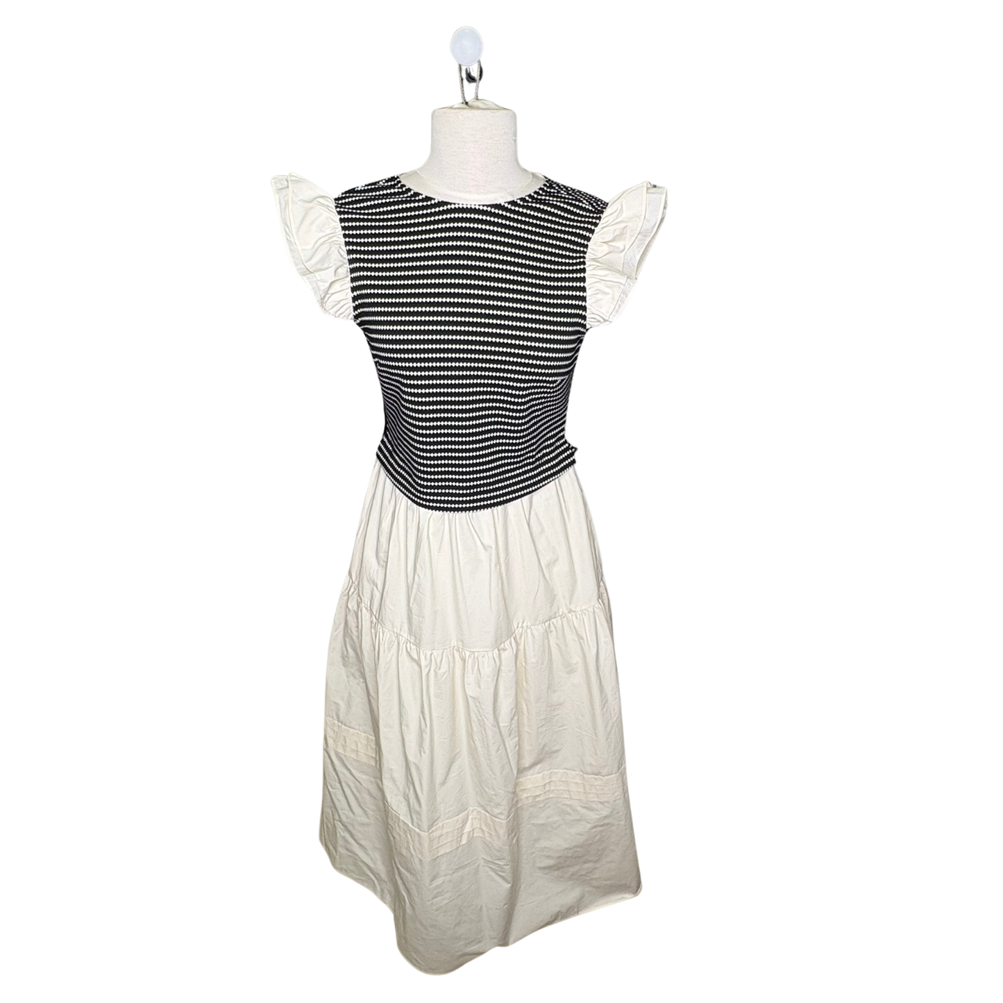 Black Textured Stripe Poplin Dress