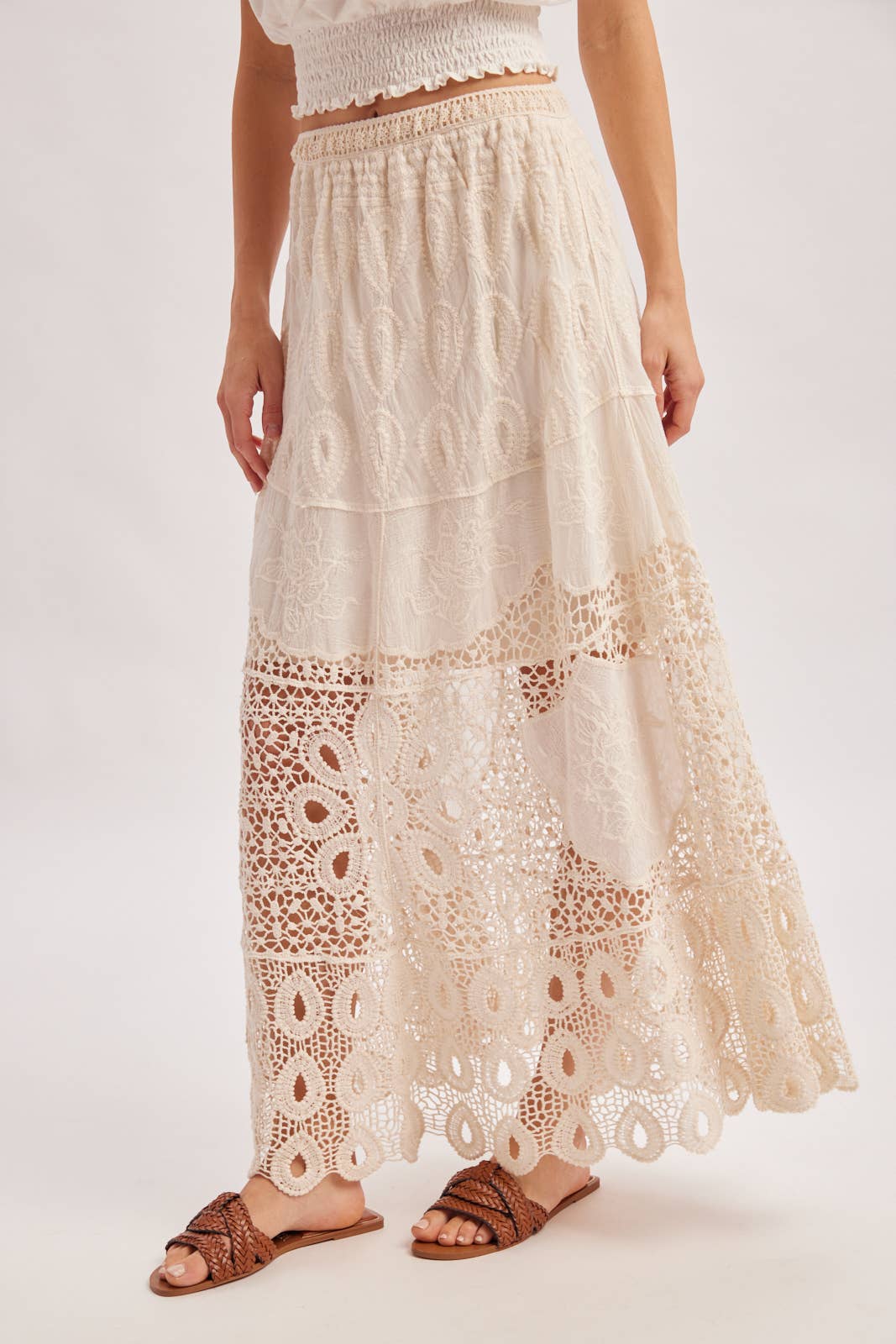 Natural Boho Crochet Lace Maxi Skirt