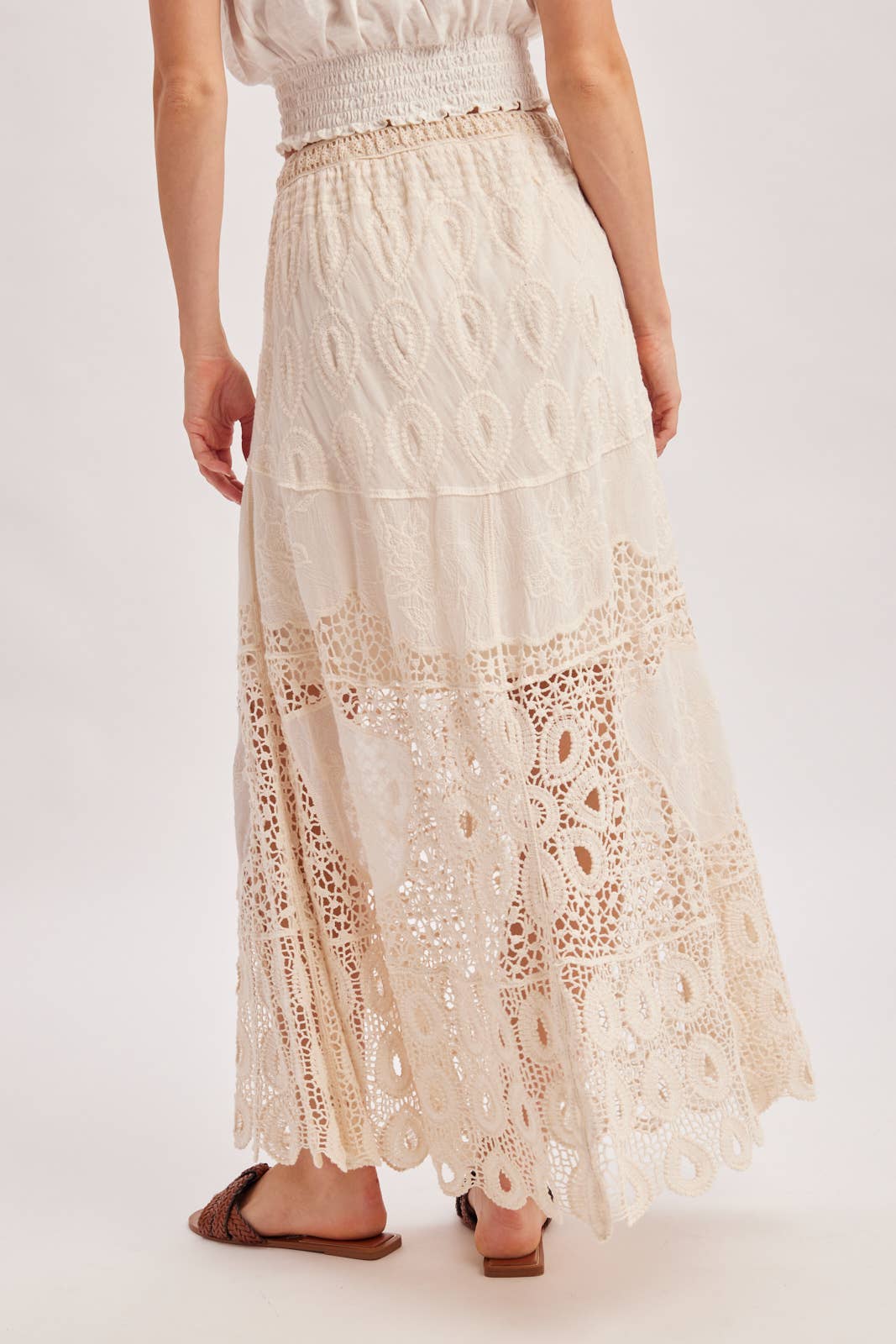 Natural Boho Crochet Lace Maxi Skirt