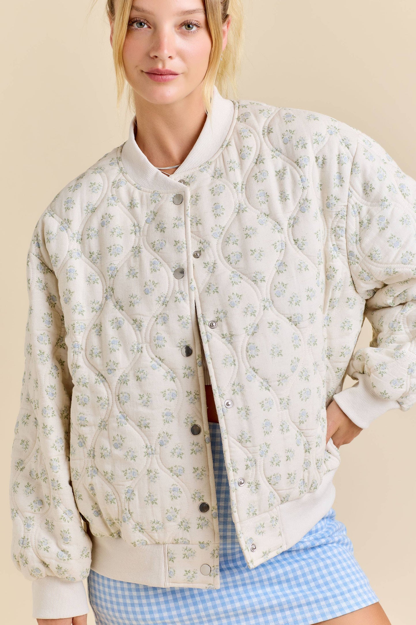 Graceful Floral Quilted Bomber Jacket
