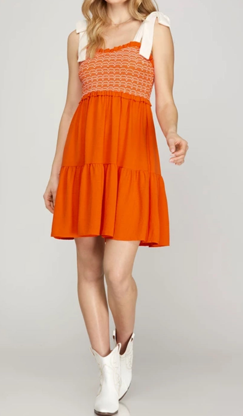 Smocked Bow Strap Dress