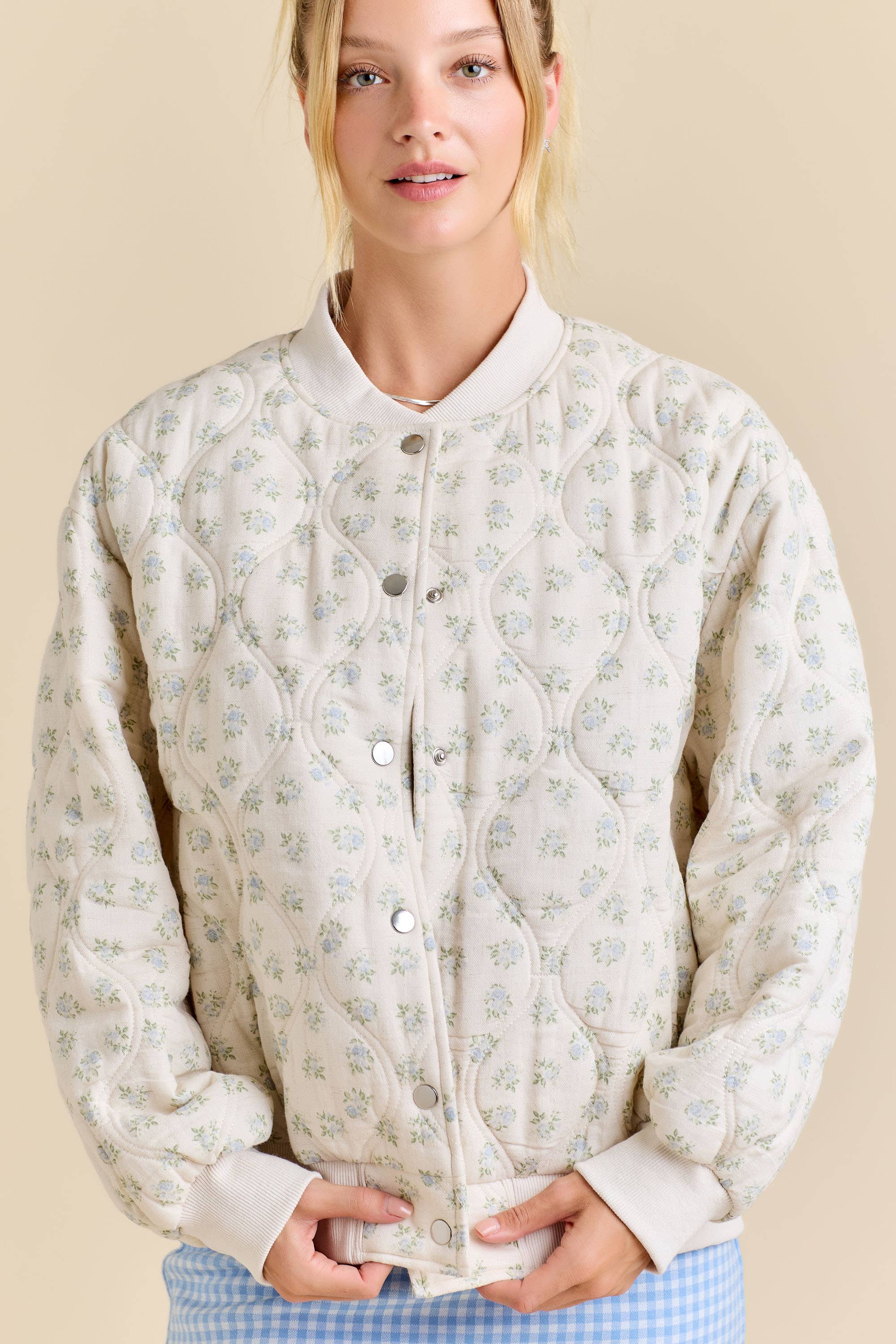 Oversized Quilted Floral Print Bomber Jacket