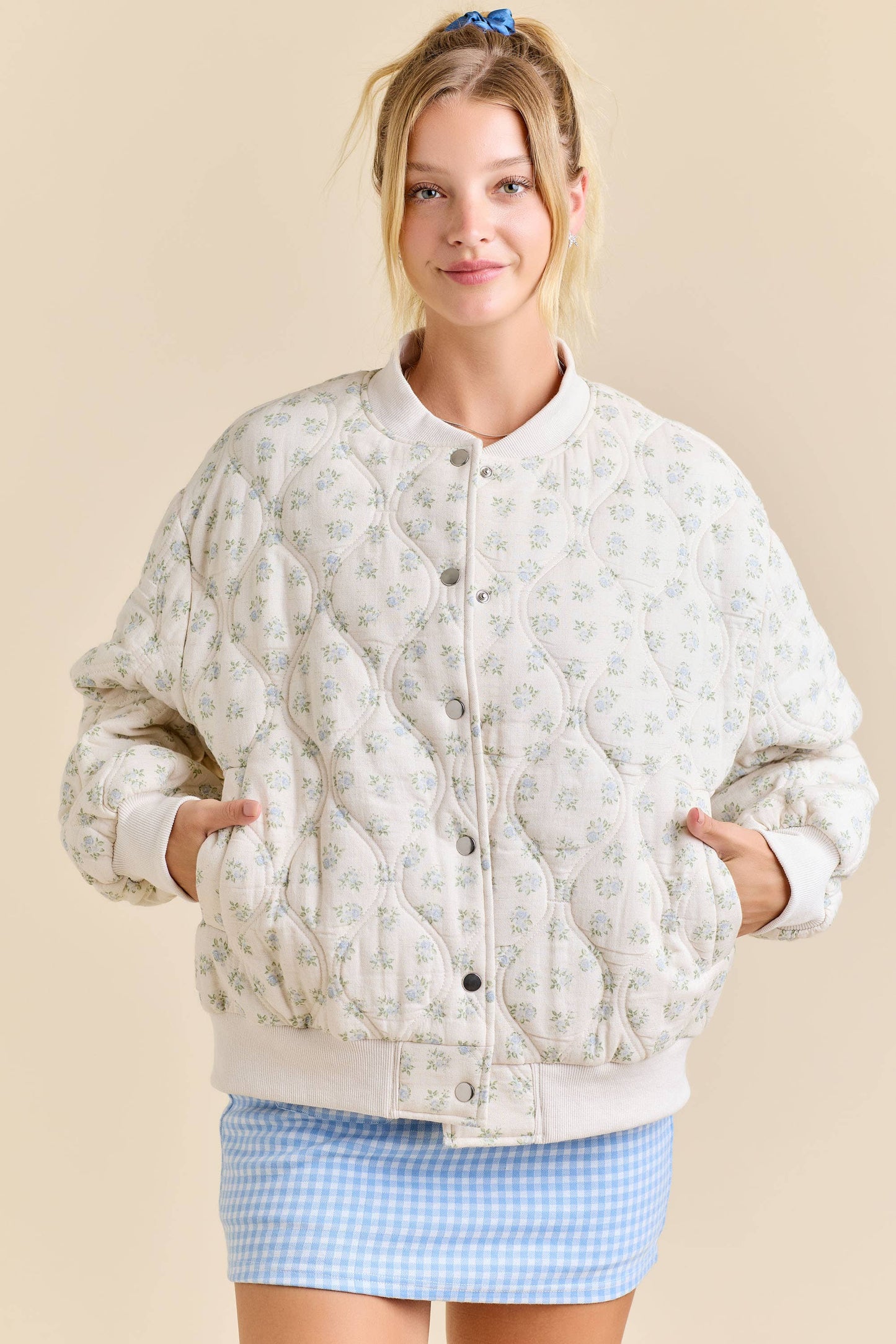 Graceful Floral Quilted Bomber Jacket
