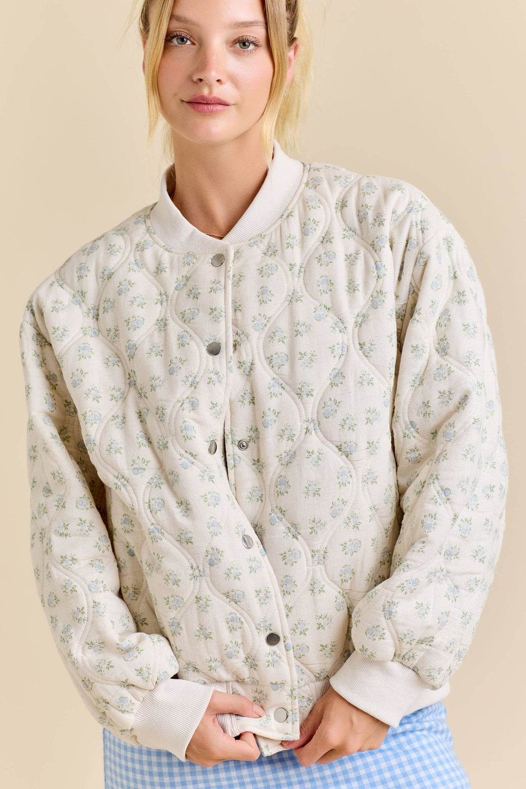 Oversized Quilted Floral Print Bomber Jacket