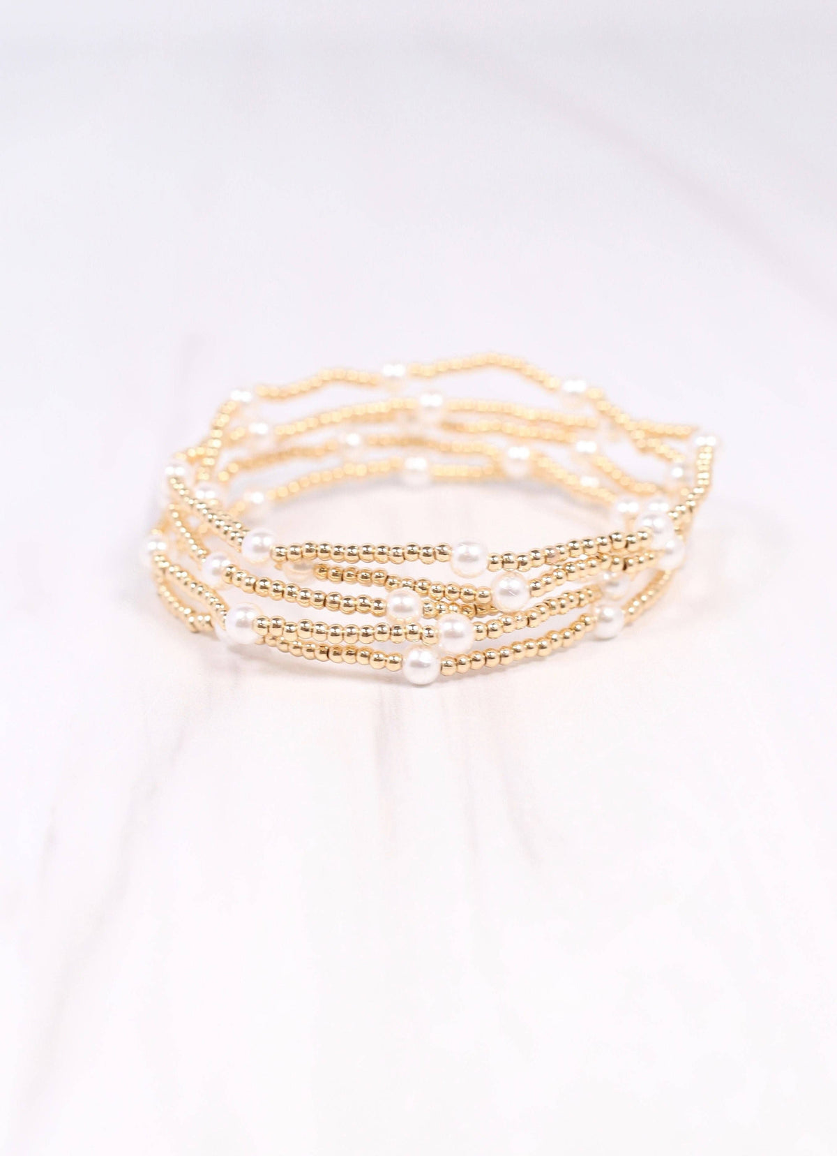 Gold & Pearl Stretch Bracelet Set
