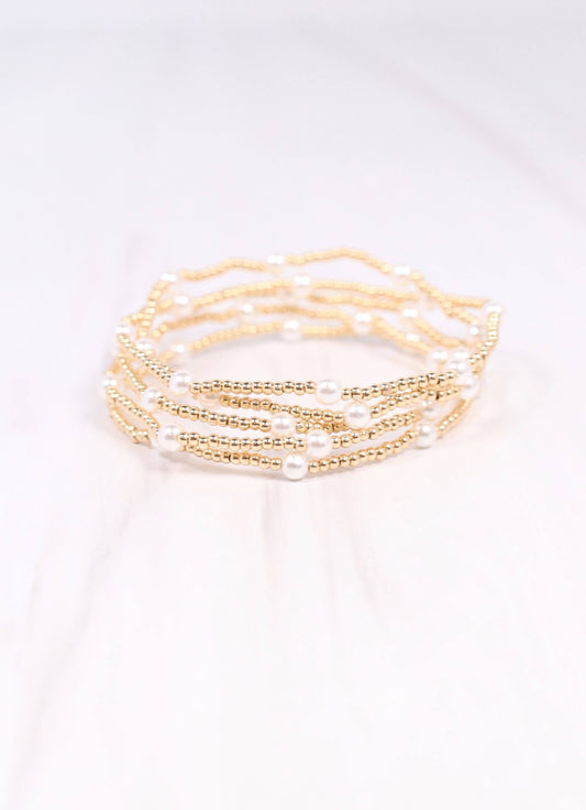 Gold & Pearl Stretch Bracelet Set