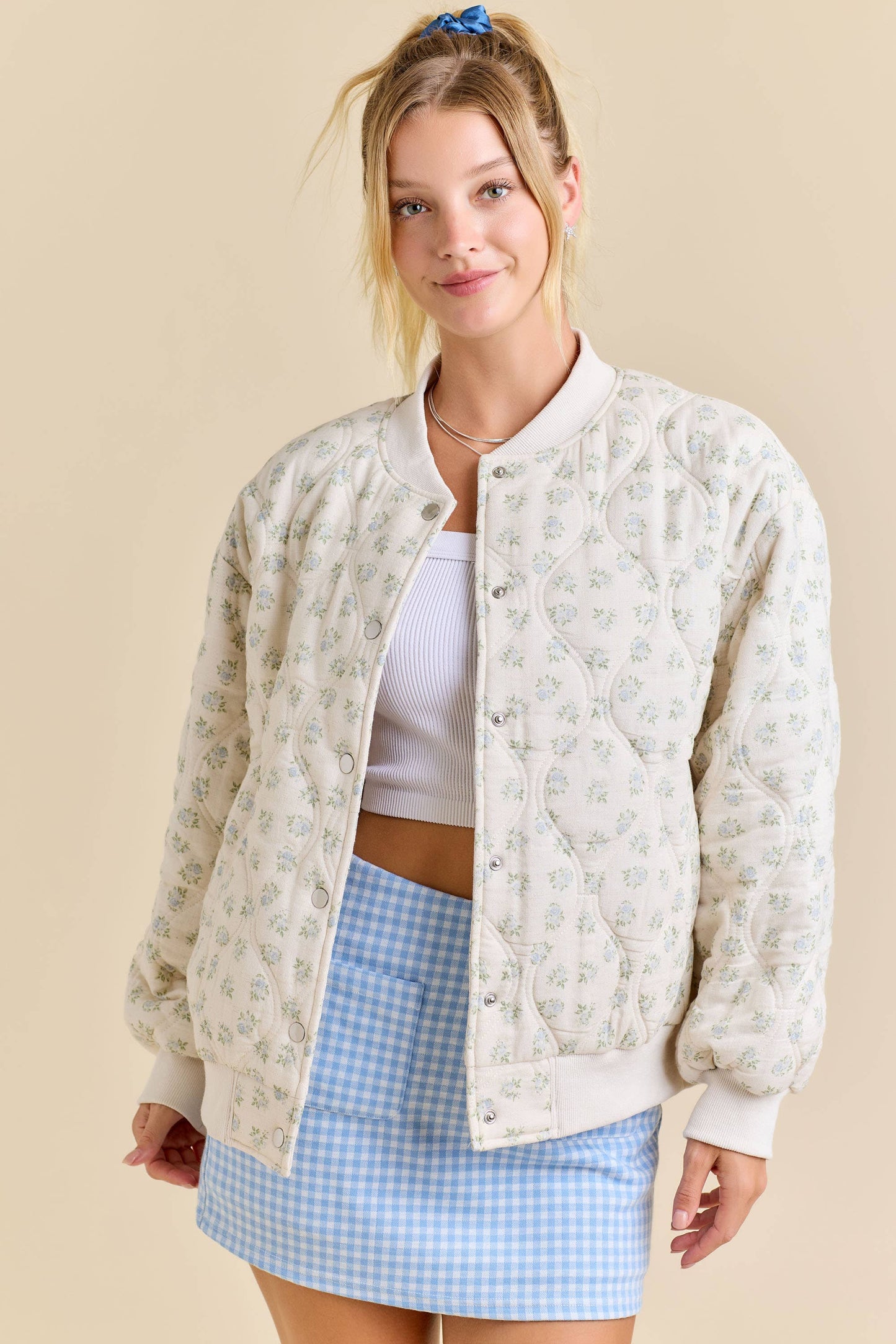 Graceful Floral Quilted Bomber Jacket