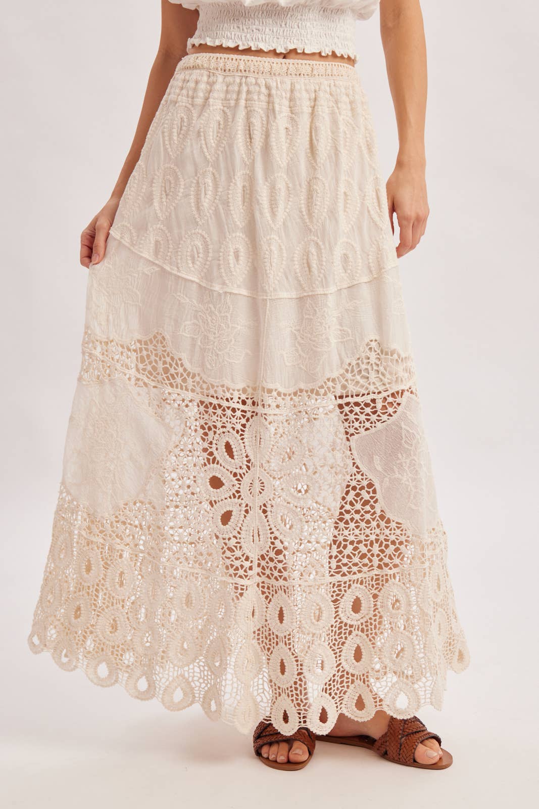 Natural Boho Crochet Lace Maxi Skirt
