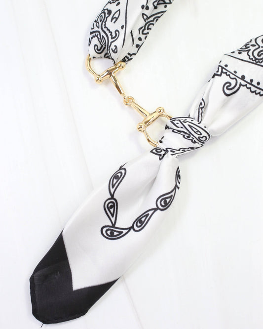 Black & White Horsebit Scarf Necklace
