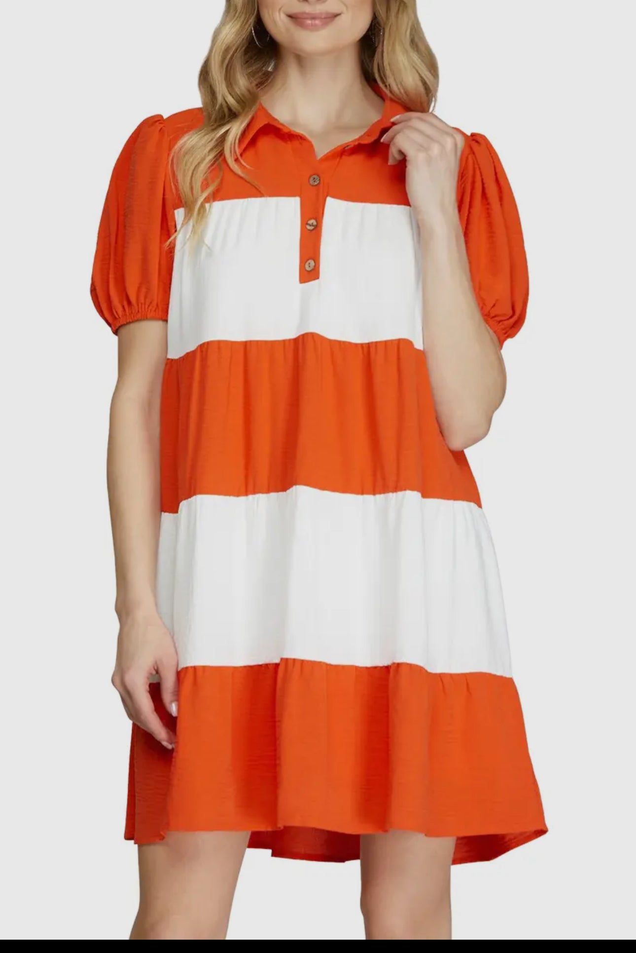 Short Puff Sleeve Color Block Dress