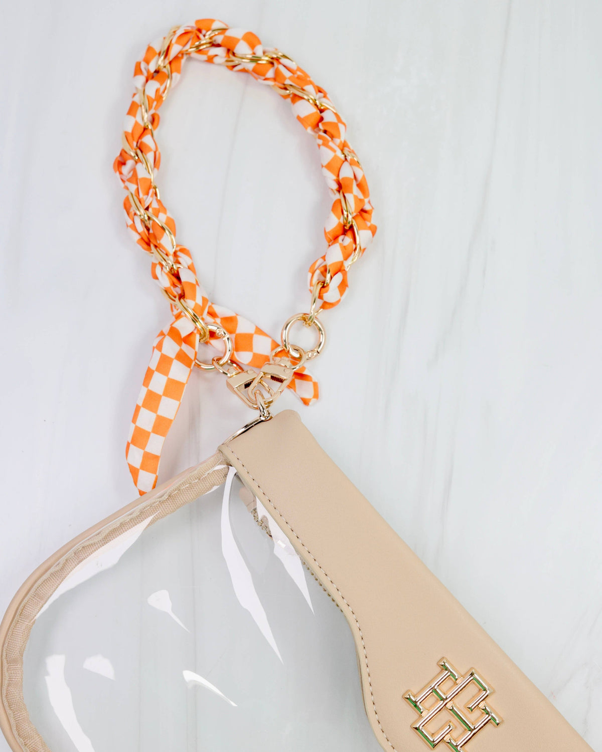 Orange & White Checkered Scarf Purse Chain
