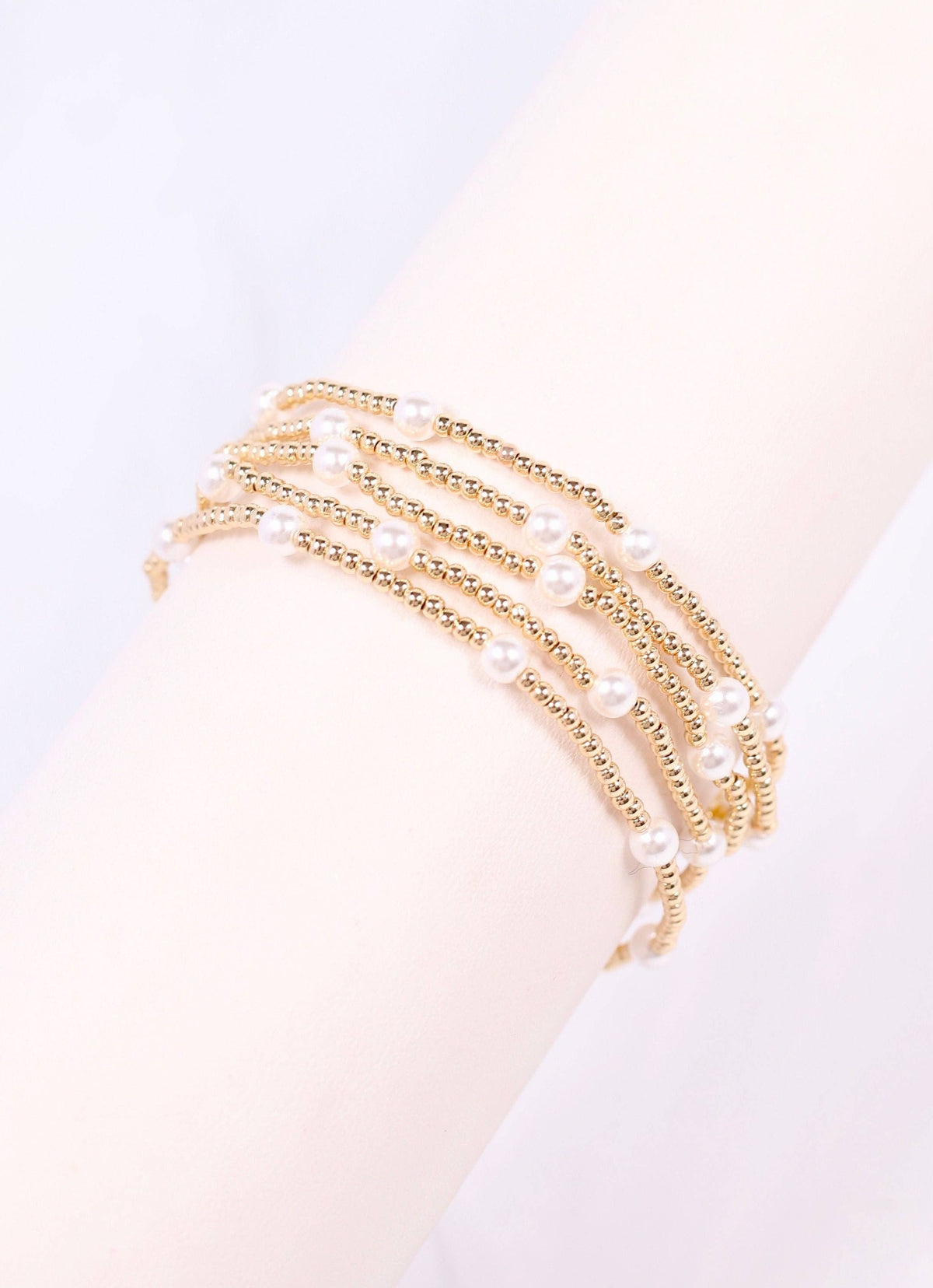 Gold & Pearl Stretch Bracelet Set