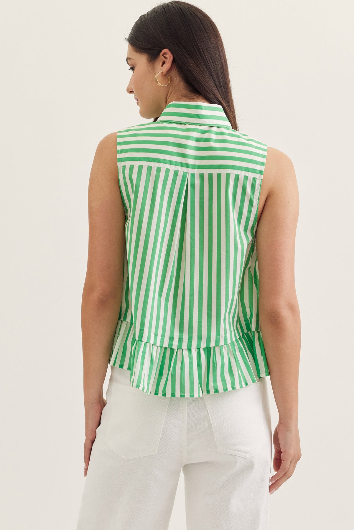 Emerald Stripe Tie Neck Blouse