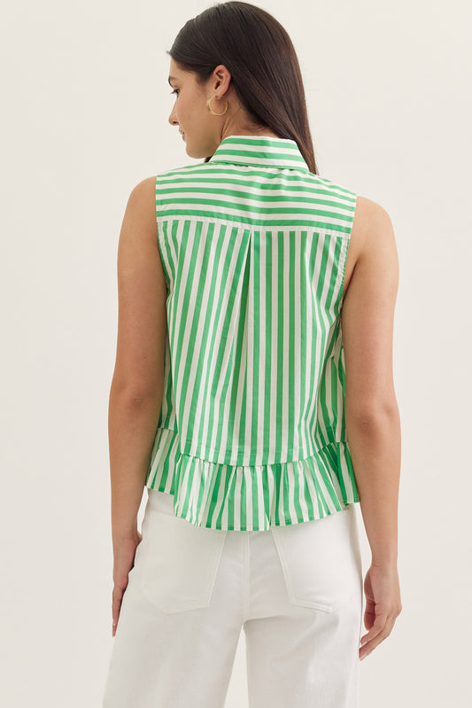 Emerald Stripe Tie Neck Blouse