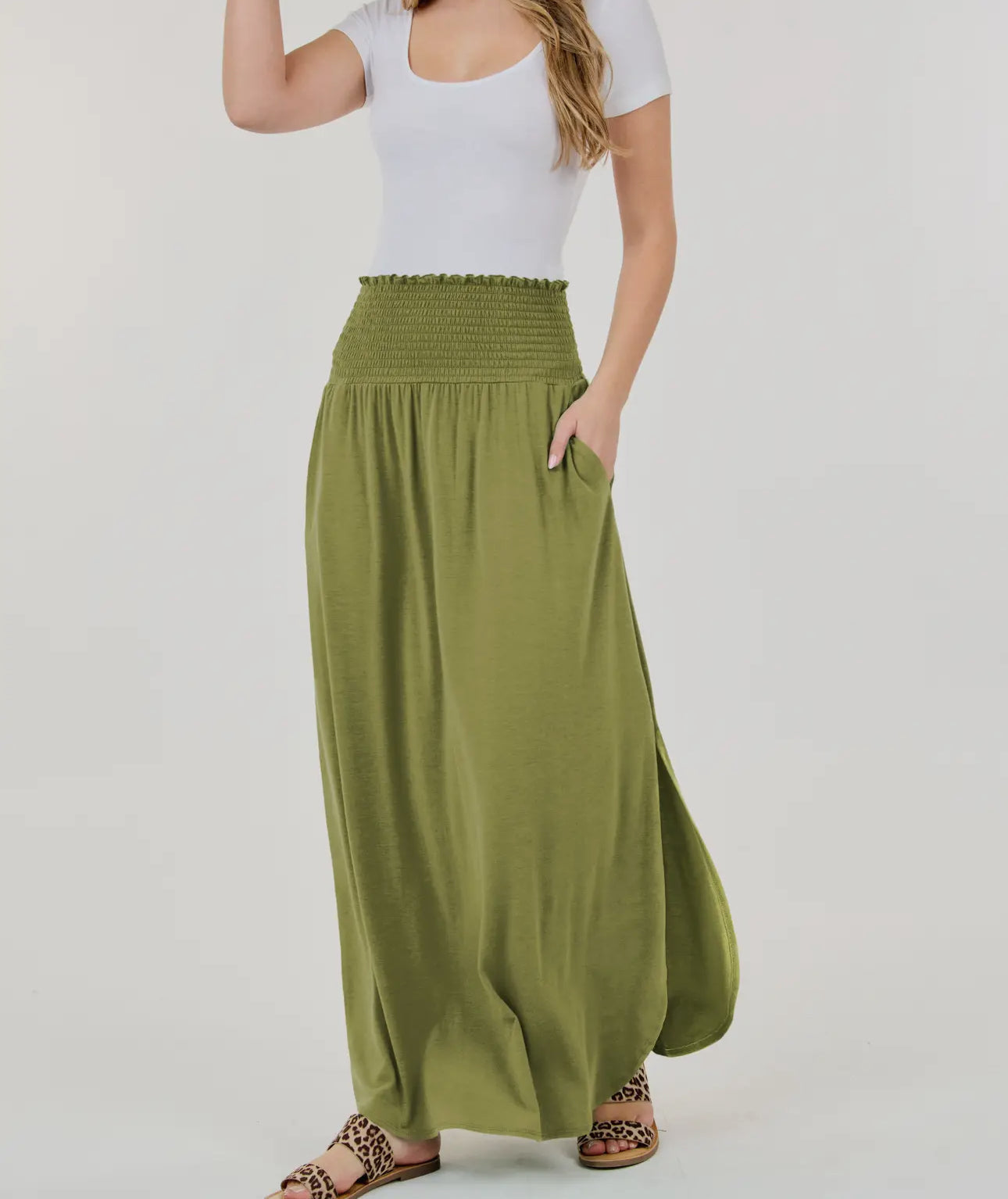 Olive Maxi Skirt with Pockets