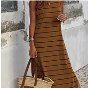 Stiped Open-Back Sleeveless Maxi