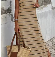 Stiped Open-Back Sleeveless Maxi