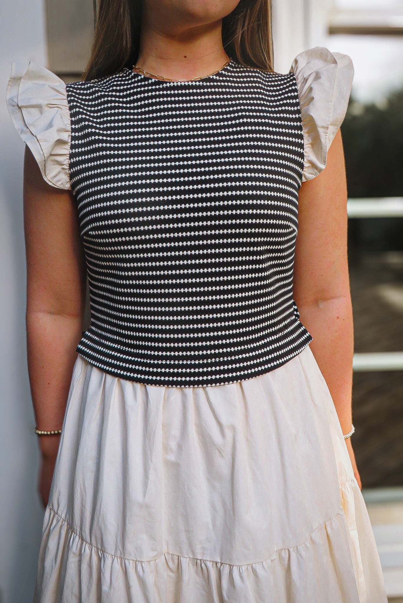 Black Textured Stripe Poplin Dress