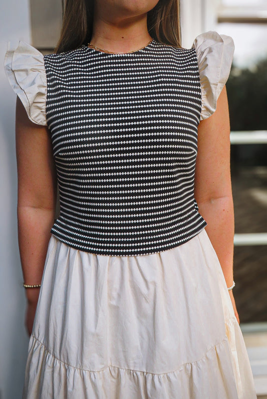 Black Textured Stripe Poplin Dress