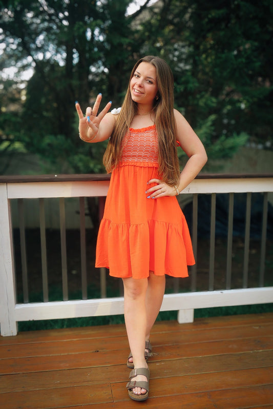 Smocked Bow Strap Dress