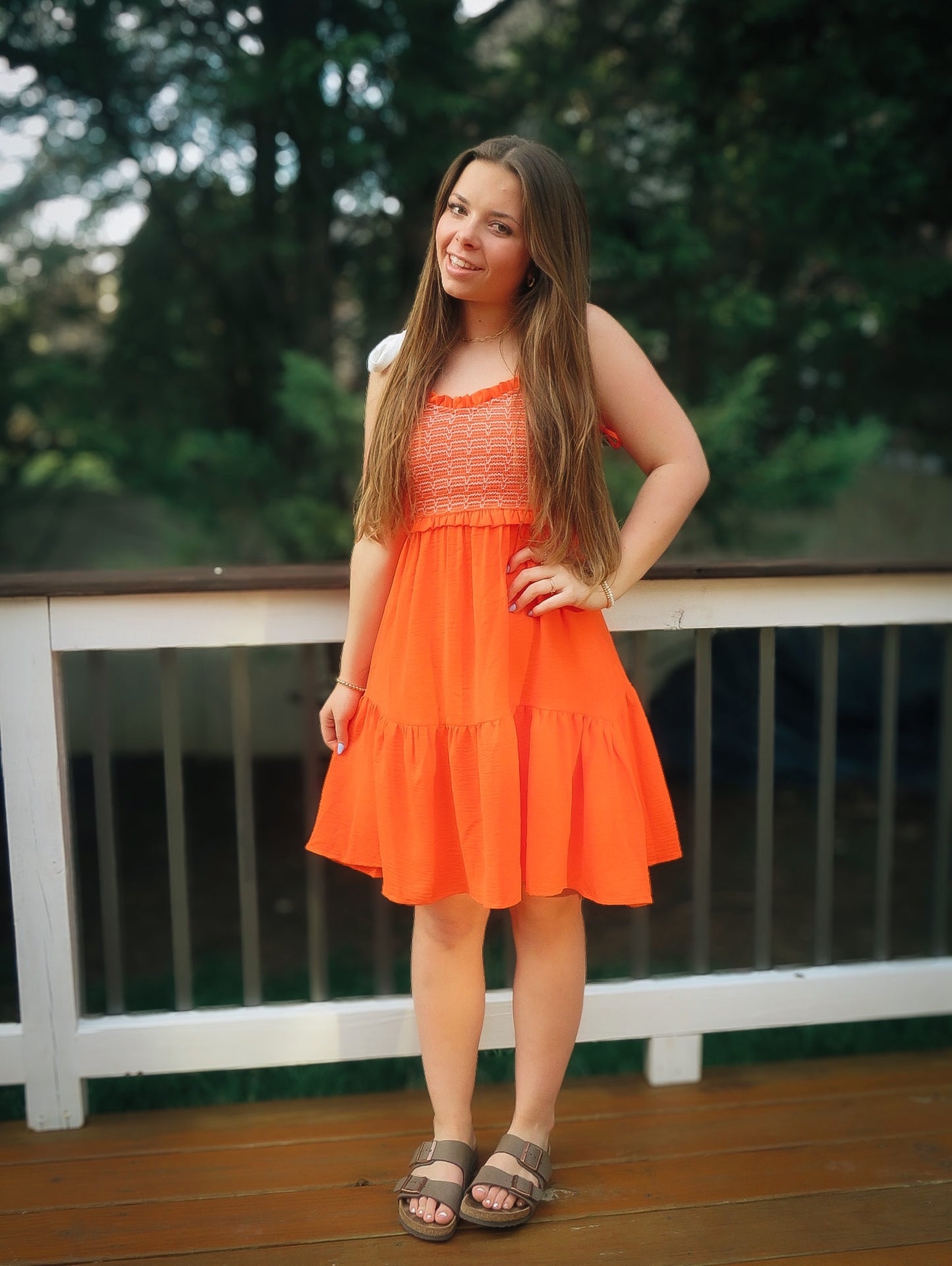 Smocked Bow Strap Dress