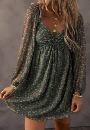 Floral Print Sweetheart Neck Mini Dress